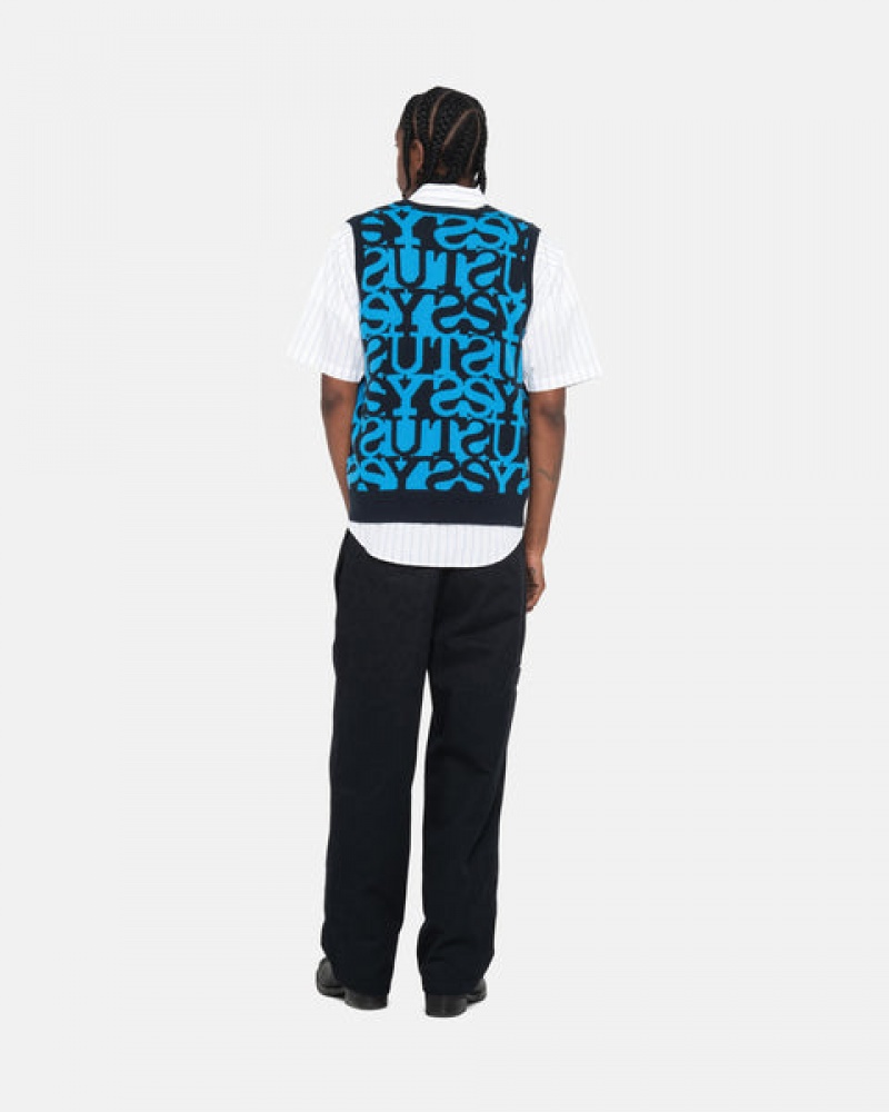 Women Stussy Stacked Sweater Vest Sweaters Dark Navy Australia | UOM-8338