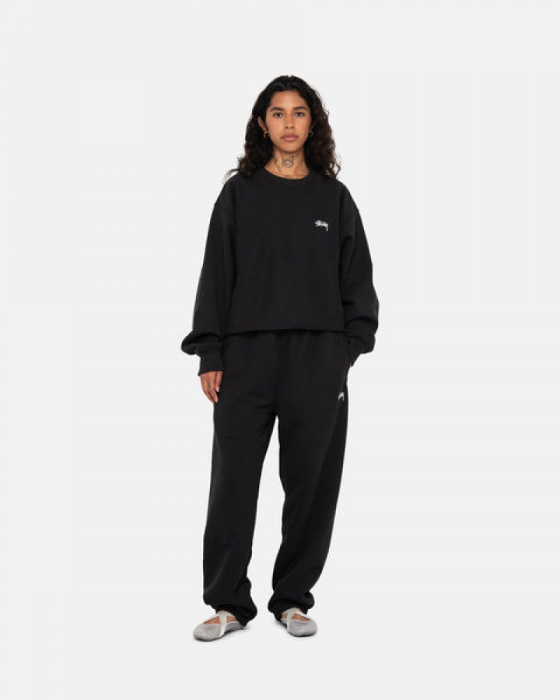 Women Stussy Stock Logo Crew Sweatshirts Black Australia | ETA-7292