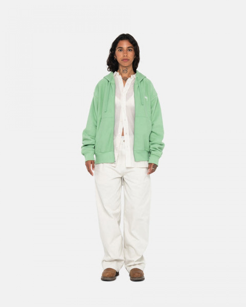 Women Stussy Stock Logo Zip Hood Sweatshirts Green Australia | FOF-2725