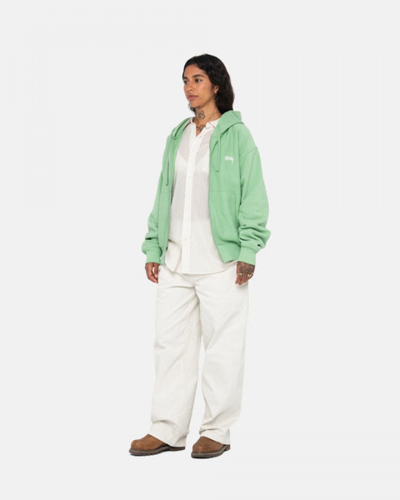 Women Stussy Stock Logo Zip Hood Sweatshirts Green Australia | FOF-2725