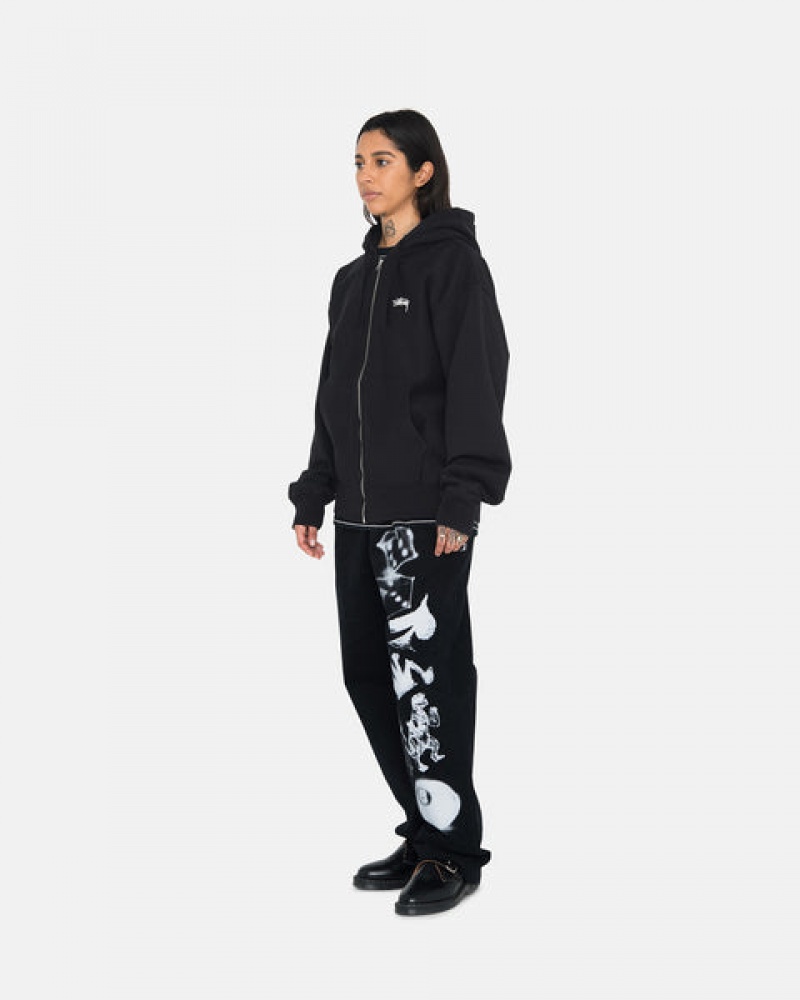 Women Stussy Stock Logo Zip Hoodie Black Australia | RKQ-9604