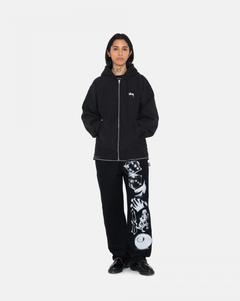 Women Stussy Stock Logo Zip Hoodie Black Australia | RKQ-9604