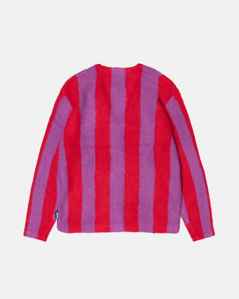 Women Stussy Stripe Brushed Cardigan Sweaters Purple Australia | XKS-1691