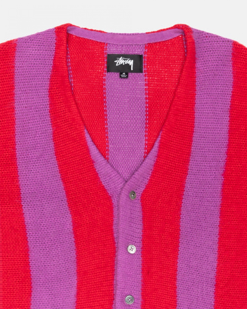 Women Stussy Stripe Brushed Cardigan Sweaters Purple Australia | XKS-1691