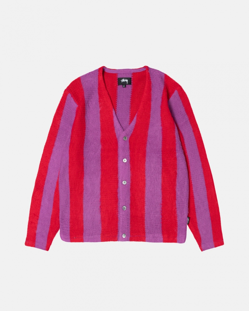 Women Stussy Stripe Brushed Cardigan Sweaters Purple Australia | XKS-1691