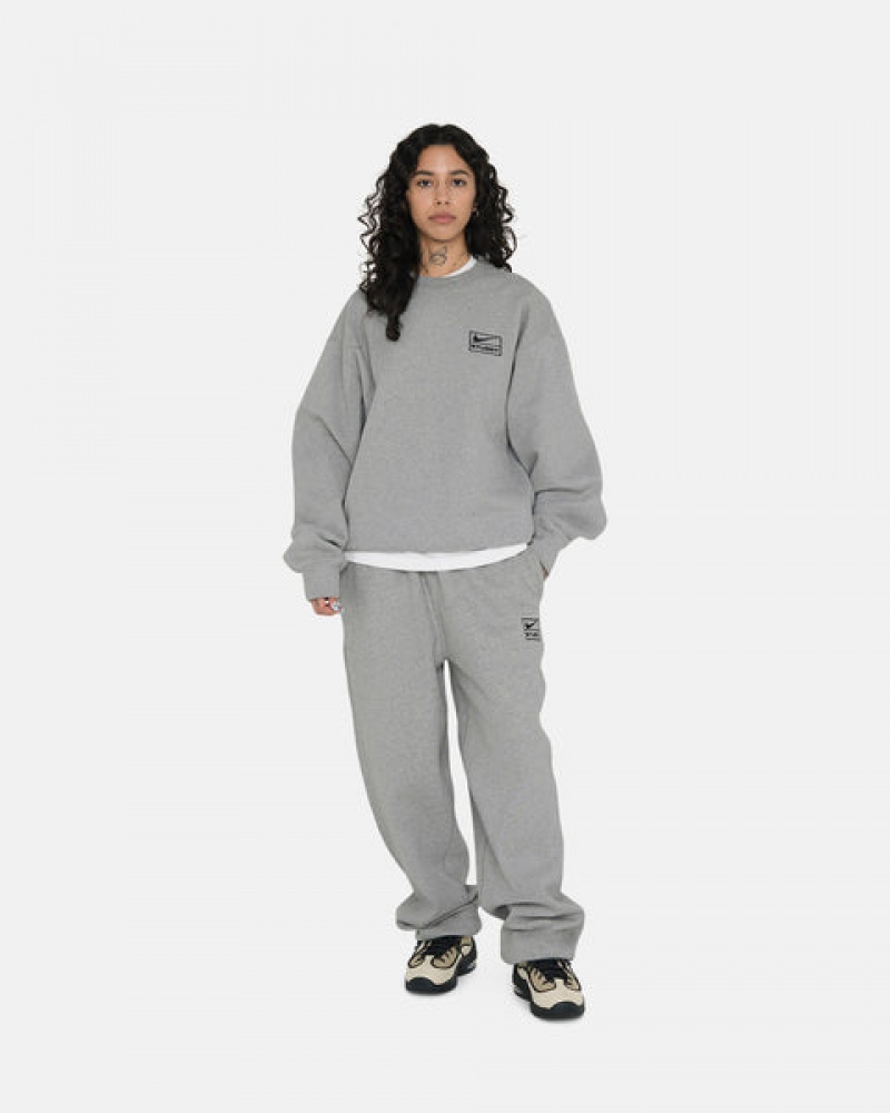 Women Stussy Fleece Crew Sweatshirts Dark Grey Australia | IHJ-8383