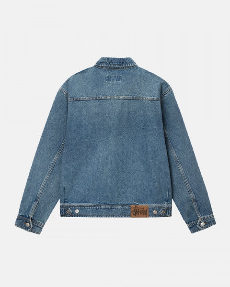 Women Stussy Zip Work Jacket Denim Blue Australia | MFV-0700