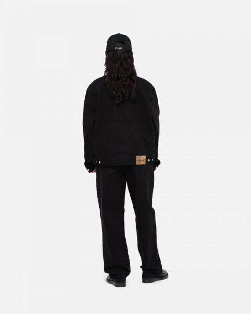 Women Stussy Zip Work Jacket Overdyed Denim Black / Black Australia | BDJ-3695