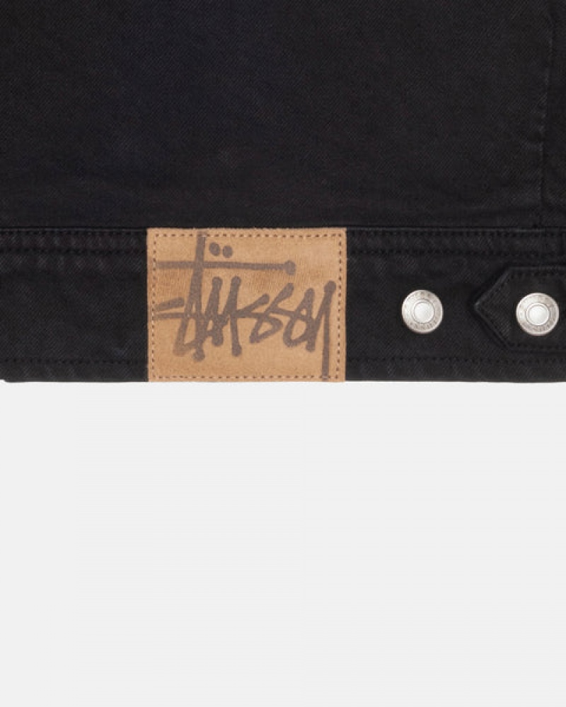 Women Stussy Zip Work Jacket Overdyed Denim Black / Black Australia | BDJ-3695