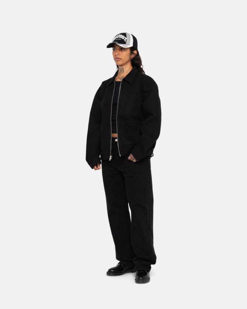 Women Stussy Zip Work Jacket Overdyed Jackets Black / Black Australia | FDC-0247